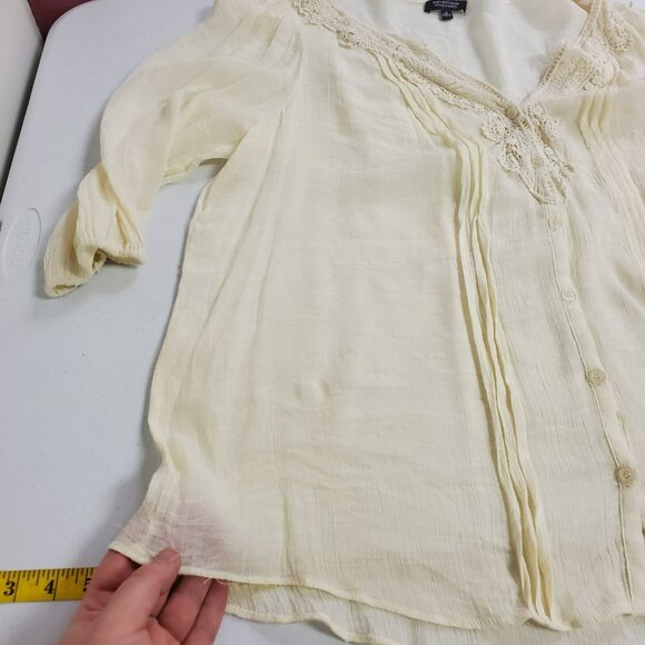 Spense Womens Sheer Gauzy Cottagecore Top Size 1X Ivory Bohemian Lightweight - Picture 9 of 12